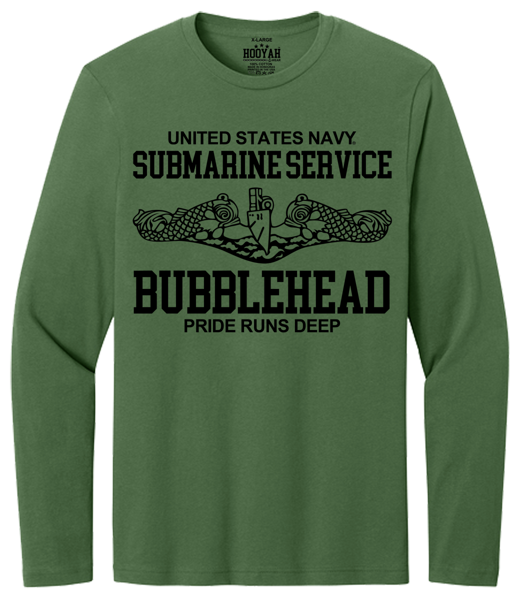 U.S. Navy Submarine Service Bubble Head Pride Runs Deep Long Sleeve T-Shirt Design# 306