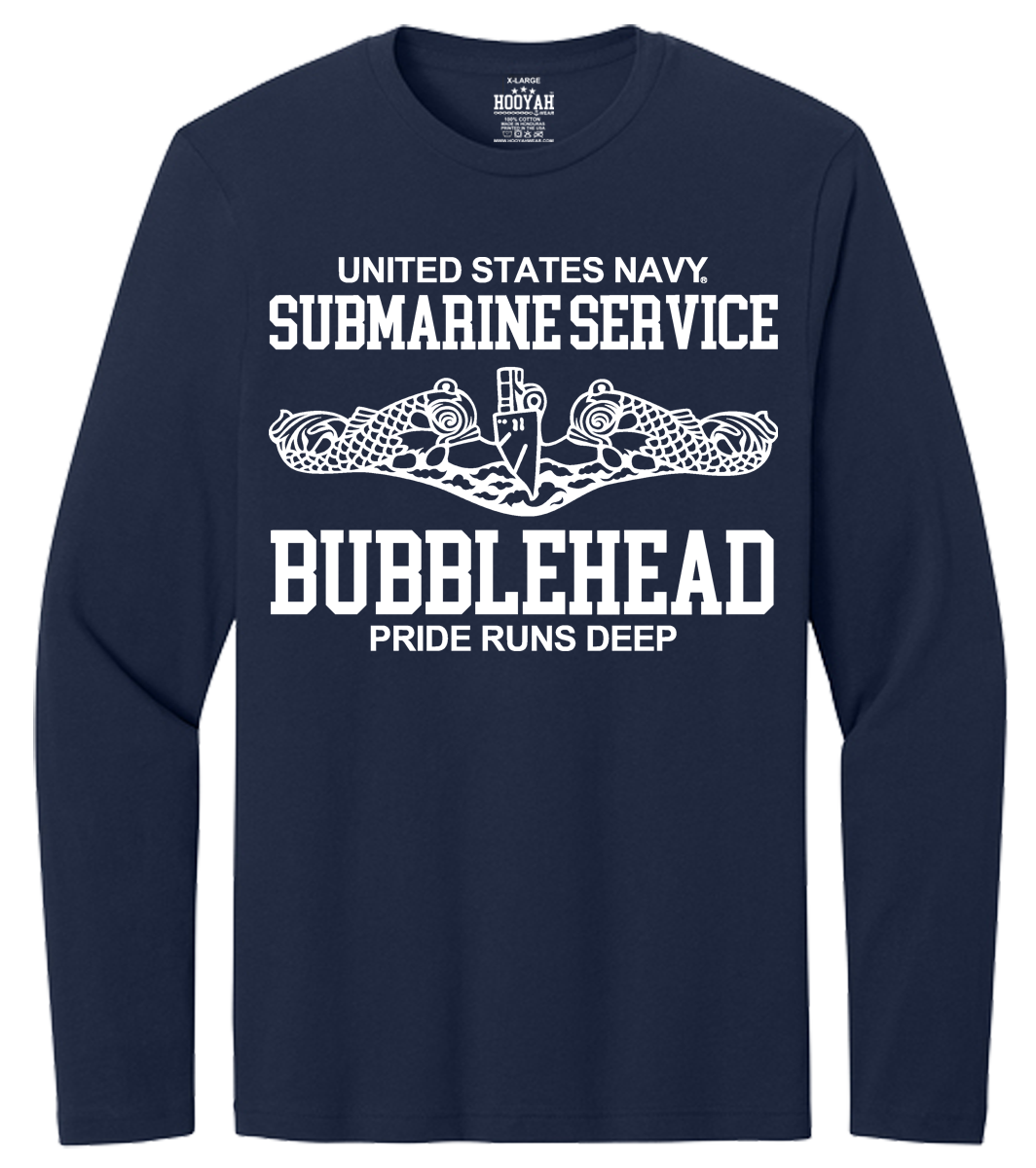 U.S. Navy Submarine Service Bubble Head Pride Runs Deep Long Sleeve T-Shirt Design# 306 - Image 3