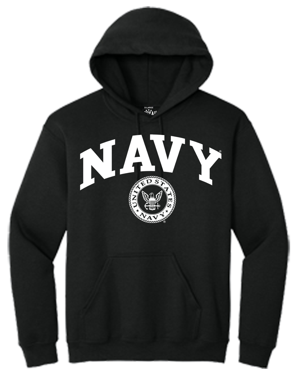 Navy Arch With Seal Hooded Sweat Shirt - Image 2